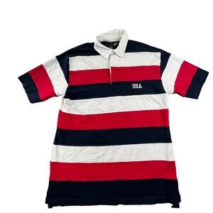 VTG IVY Crew Explorer USA Golf Polo Shirt Men's M Blue Striped Summer RN 82814
